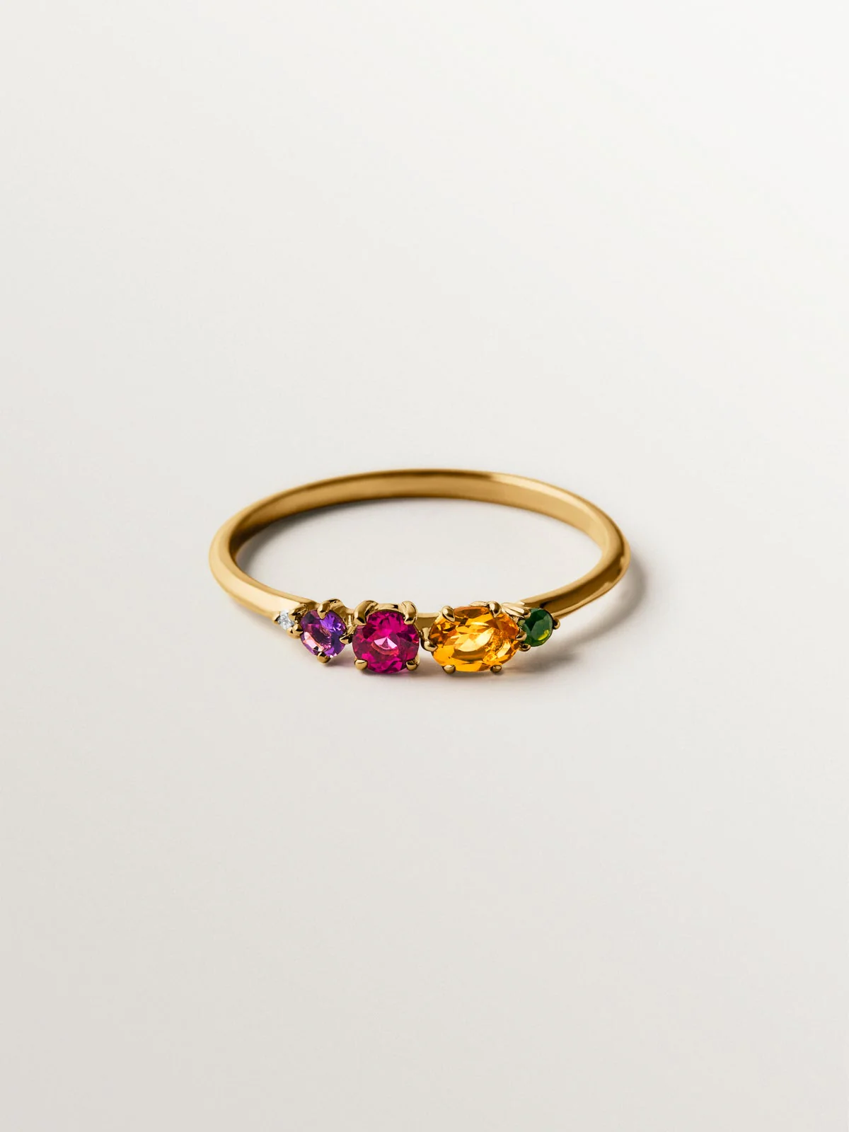 Anillo de oro amarillo de 9K con cuarzo citrino, rodolita, amatista negra, turmalina verde y diamante - Image 3