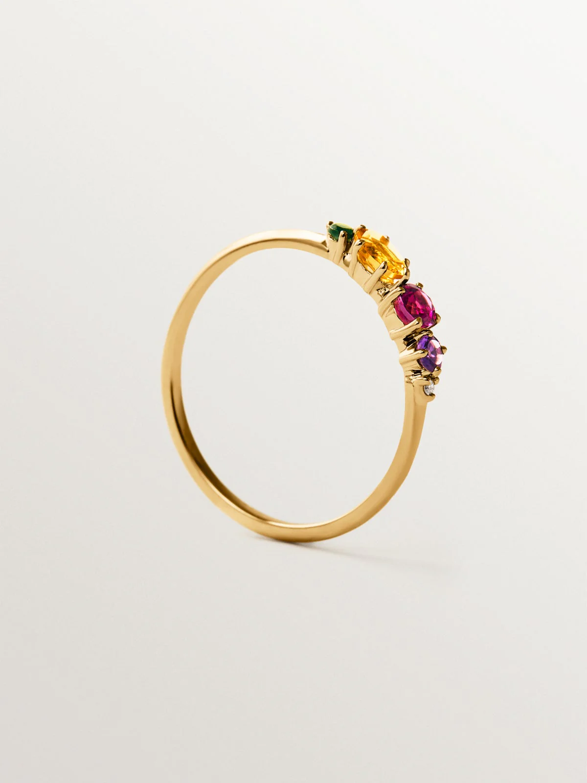 Anillo de oro amarillo de 9K con cuarzo citrino, rodolita, amatista negra, turmalina verde y diamante - Image 5
