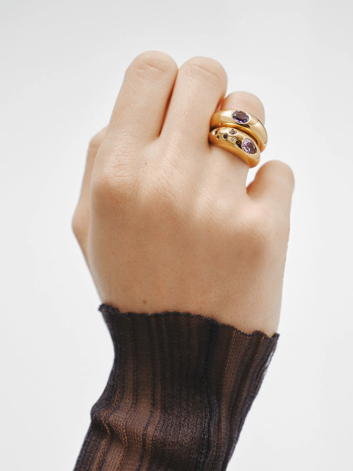 Anillo de plata 925 bañada en oro amarillo de 18K con amatistas rosas y moradas, topacios blancos y rodolitas rosas - Image 6