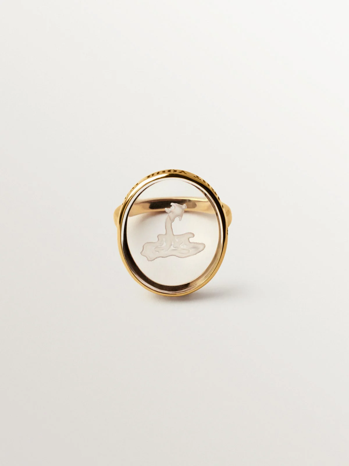 Anillo tipo sello Acuario de plata 925 bañada en oro amarillo de 18K y cristal de roca - Image 3