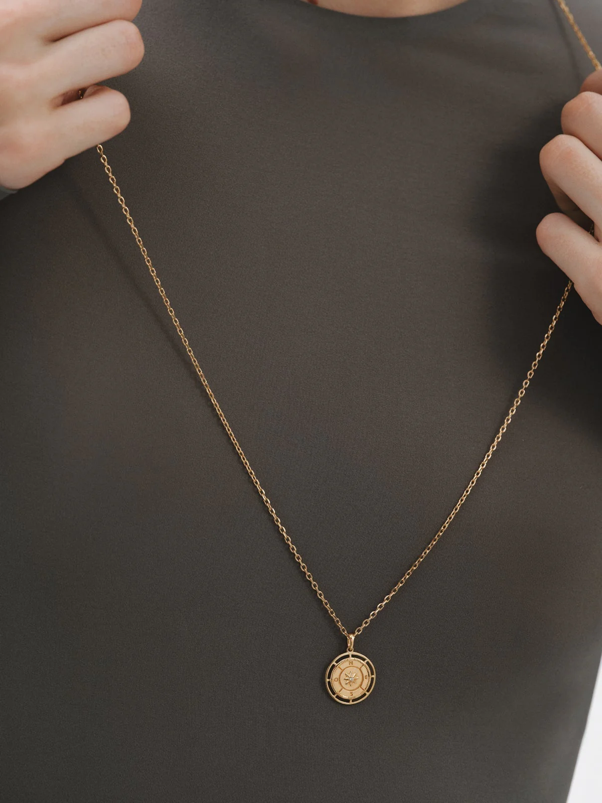 Charm de plata 925 bañada en oro amarillo de 18K con amatista morada y topacio blanco sobre rosa de los vientos - Image 2