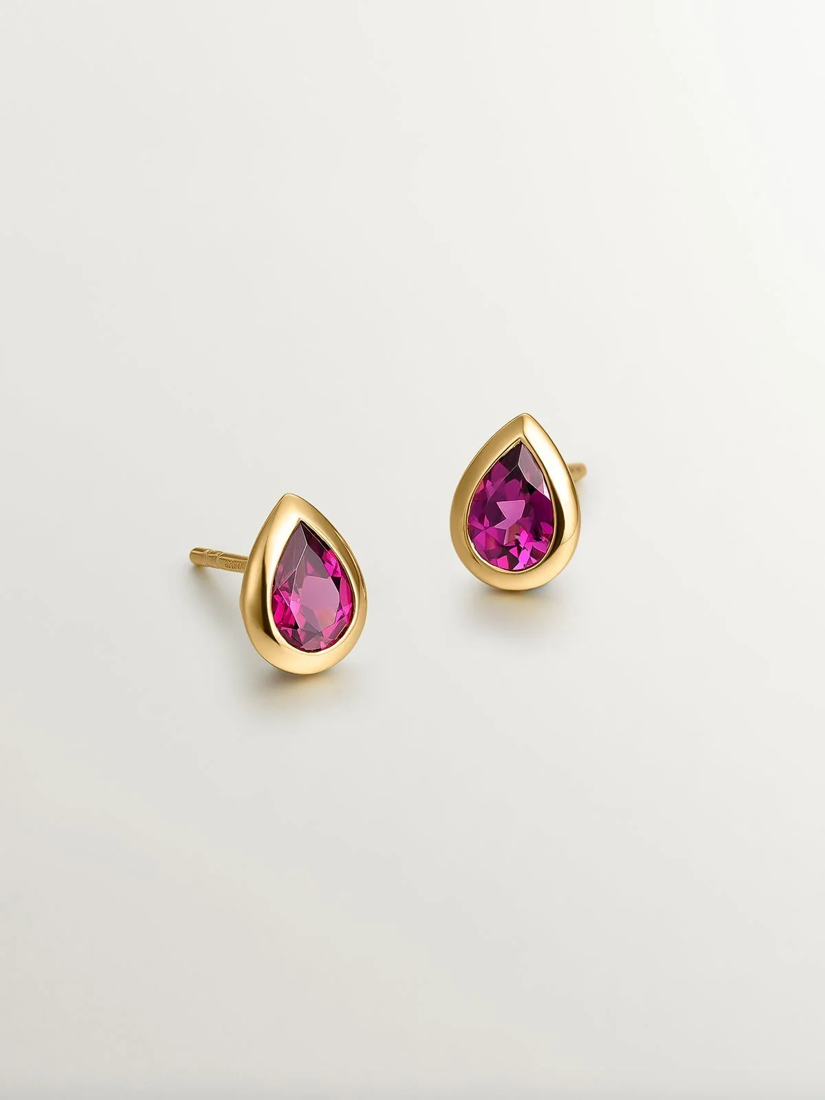 Pendientes de plata 925 bañada en oro amarillo de 18K con rodolitas rosas - Image 2