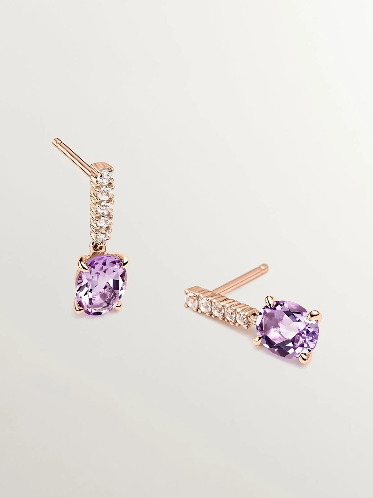 Pendientes de plata 925 bañada en oro rosa de 18K con amatista rosa y topacios blancos - Image 3