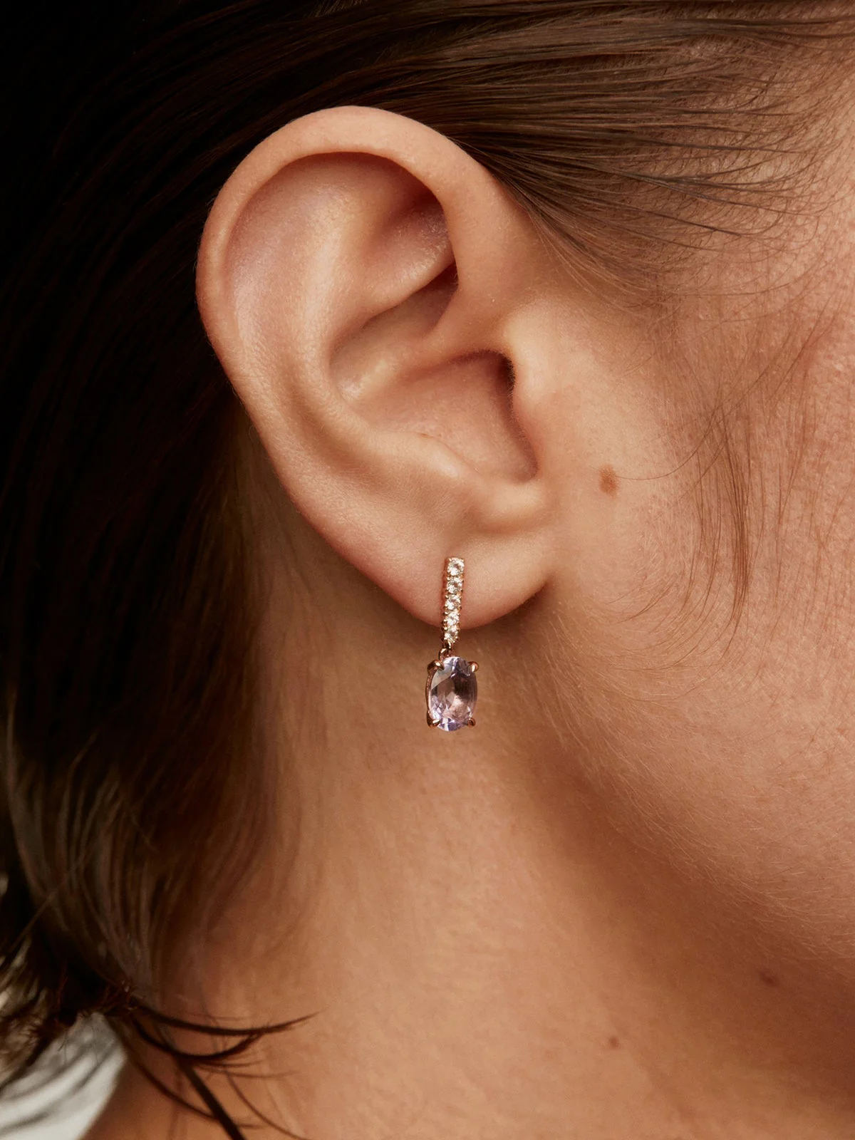 Pendientes de plata 925 bañada en oro rosa de 18K con amatista rosa y topacios blancos - Image 4