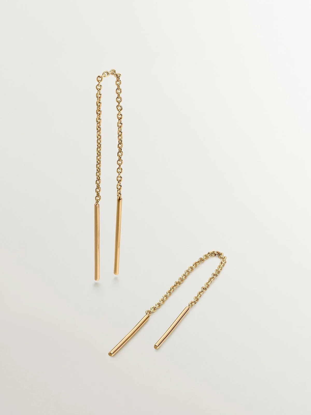 Pendientes largos de cadena de plata 925 bañada en oro amarillo de 18K