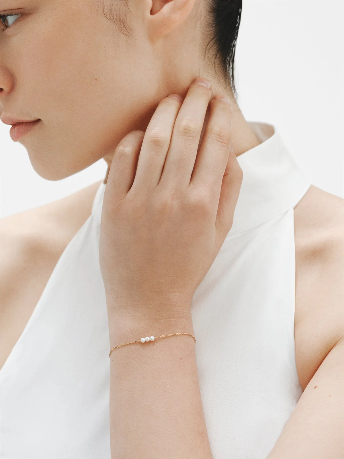 Pulsera de plata 925 bañada en oro amarillo de 18K con perlas - Image 2