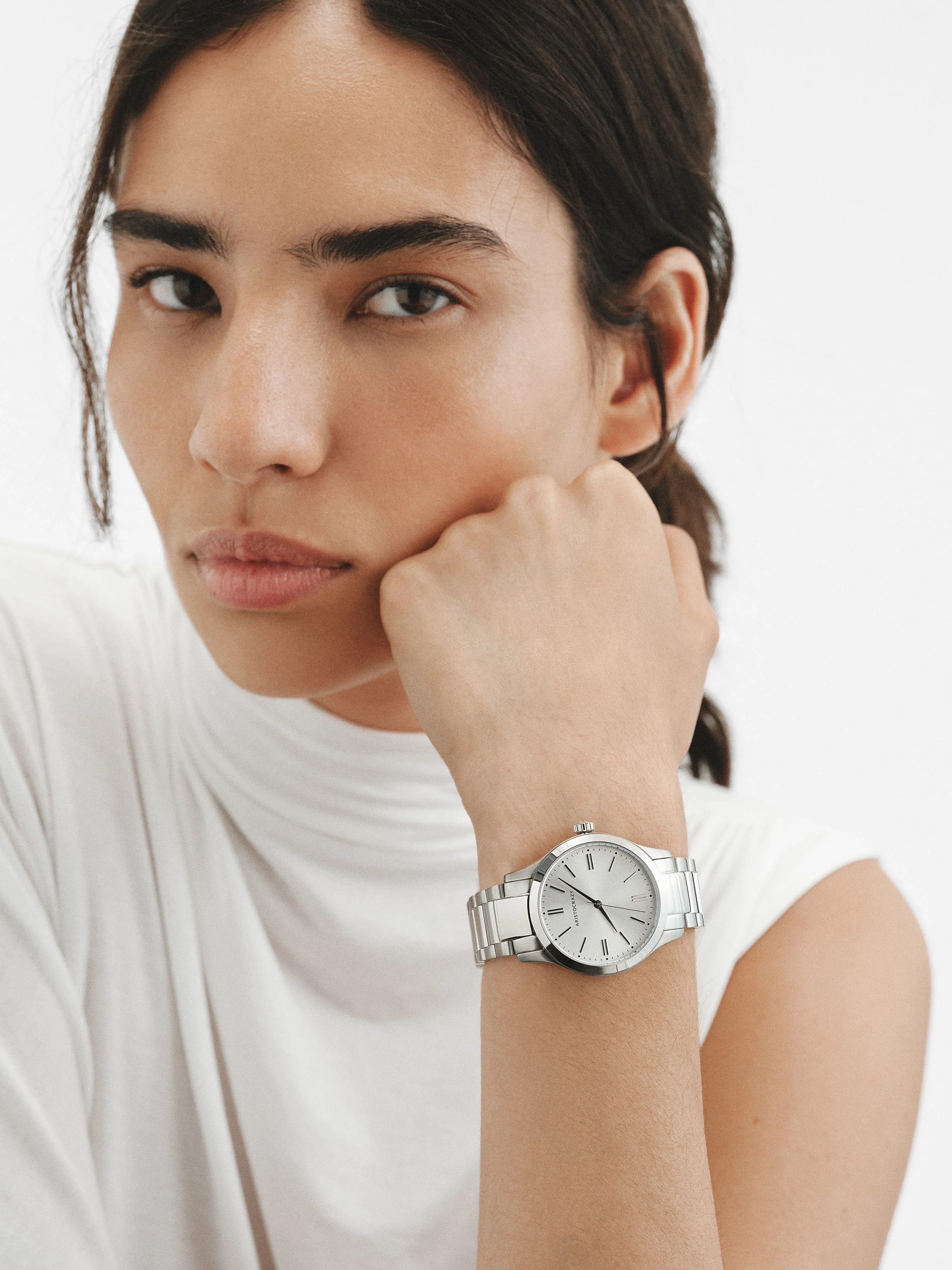 Reloj Mitte con correa de acero gris y esfera blanca - Image 2